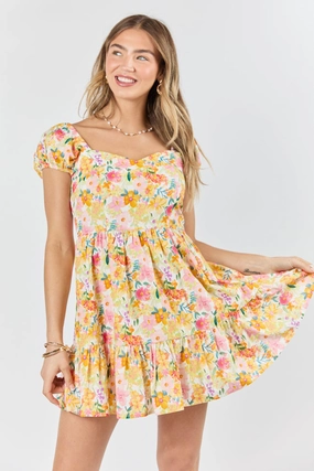 Natural Style Dream Of Me Multi Floral Bubble Sleeve Mini Dress SALE