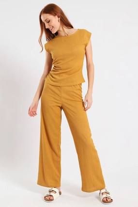 Pull-On Crinkle Wide Leg Pant - Ochre Relaxed Look