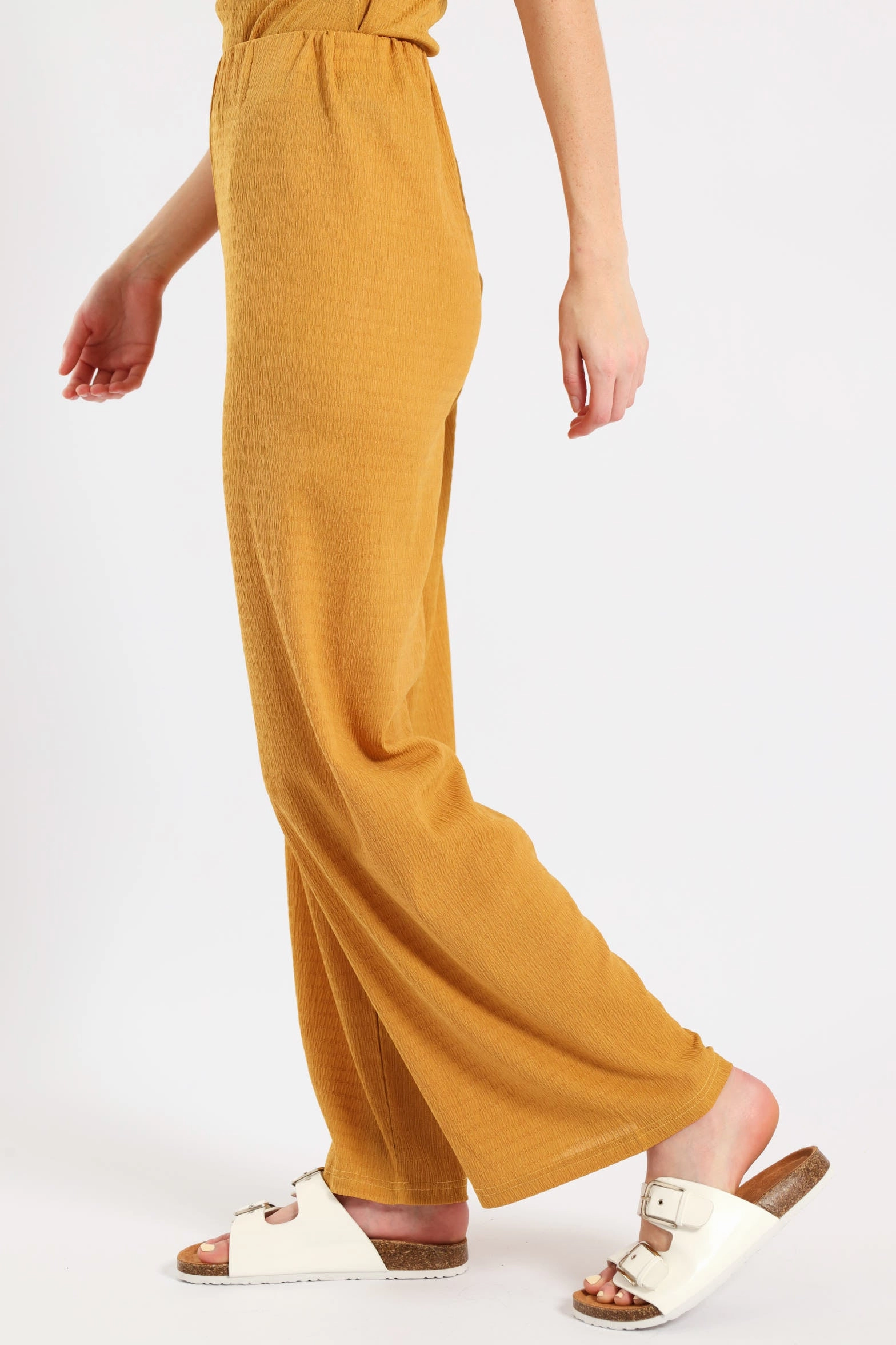 Durable Hem Pull-On Crinkle Wide Leg Pant - Ochre