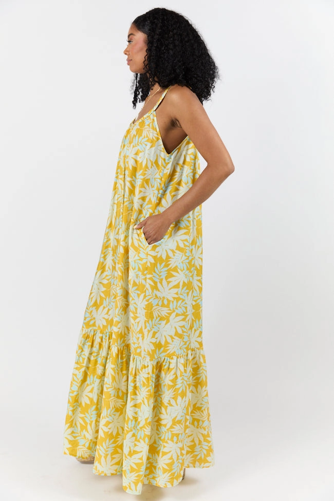 Painting The Sky Yellow Leaf Print Maxi Dress FINAL SALE Timeless and Comfortable Relaxed Style Wear