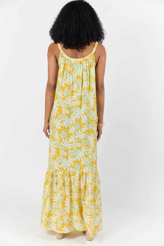 Smooth Drape Painting The Sky Yellow Leaf Print Maxi Dress FINAL SALE