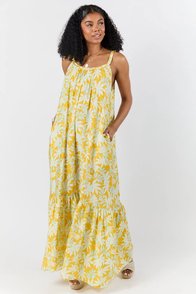 Painting The Sky Yellow Leaf Print Maxi Dress FINAL SALE Smart Shape