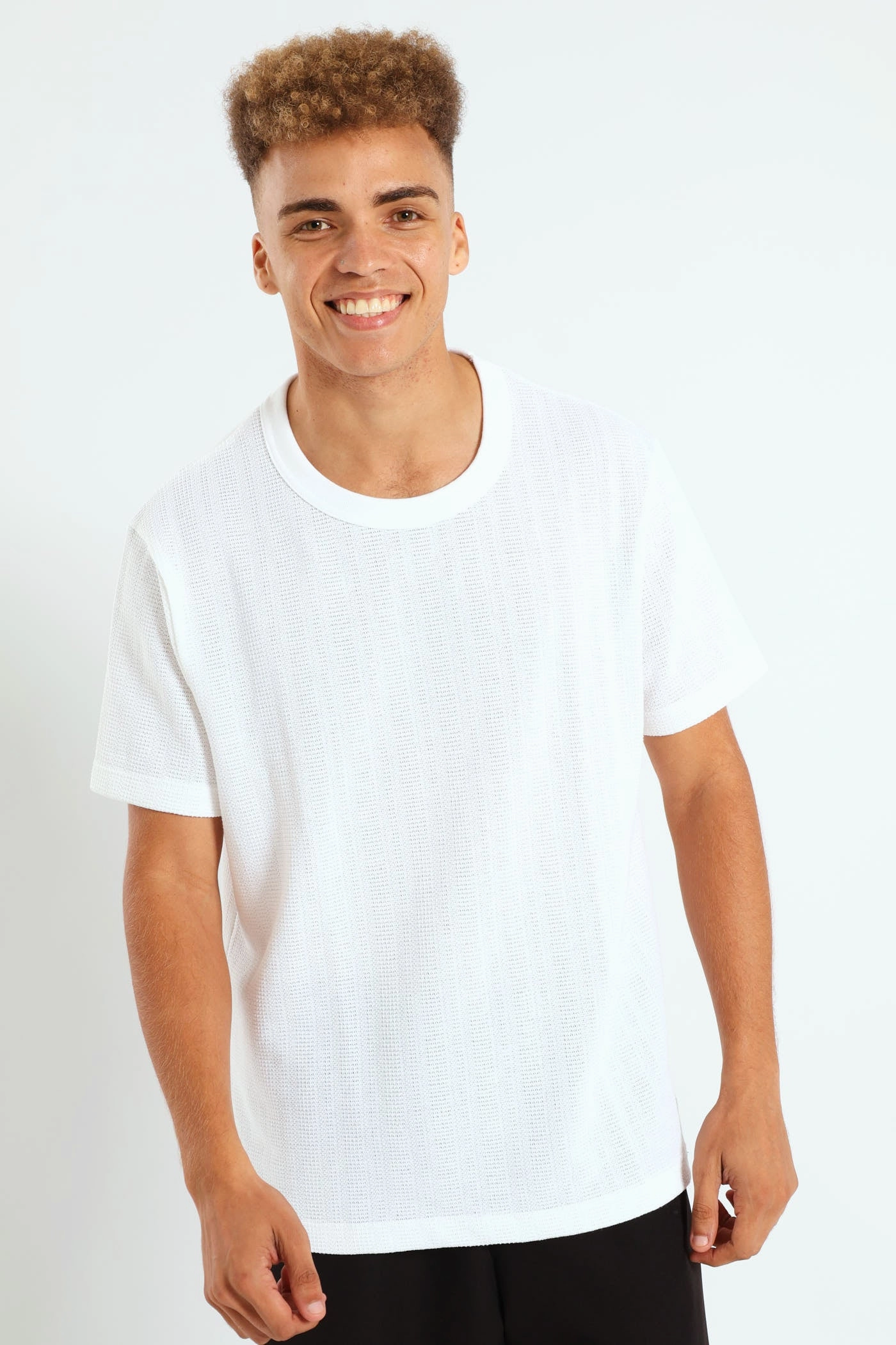 Fine Crochet Look Tee - White Quick-Dry Fabric Soft Fit Wear