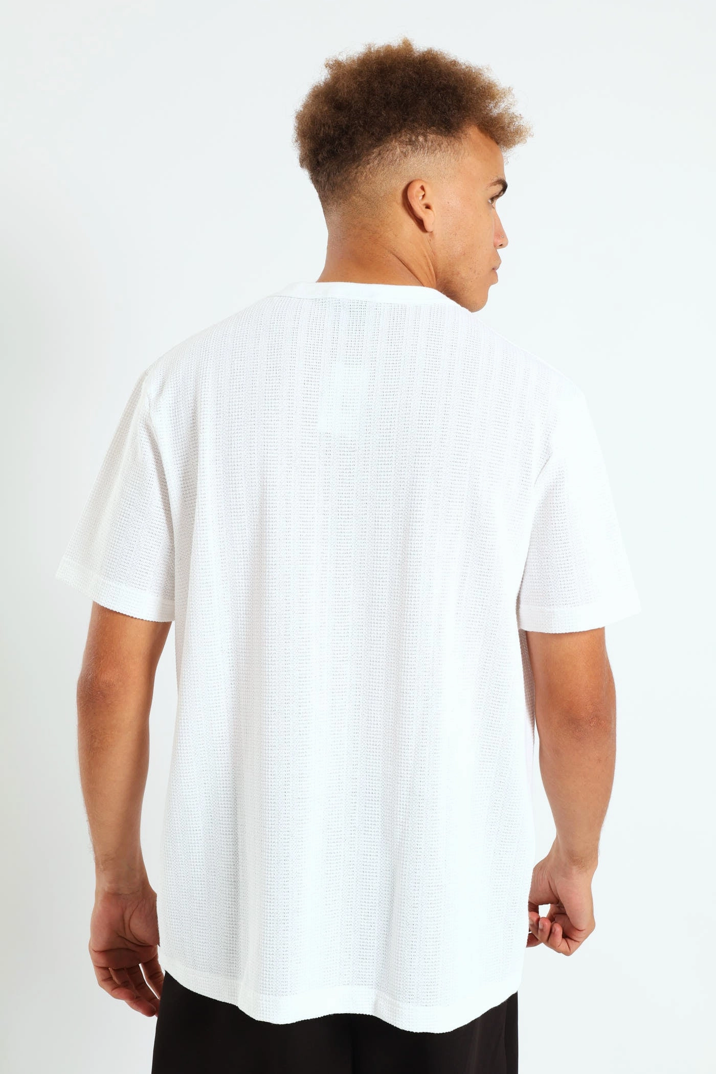 Fine Crochet Look Tee - White Anti Static Treatment sequined details