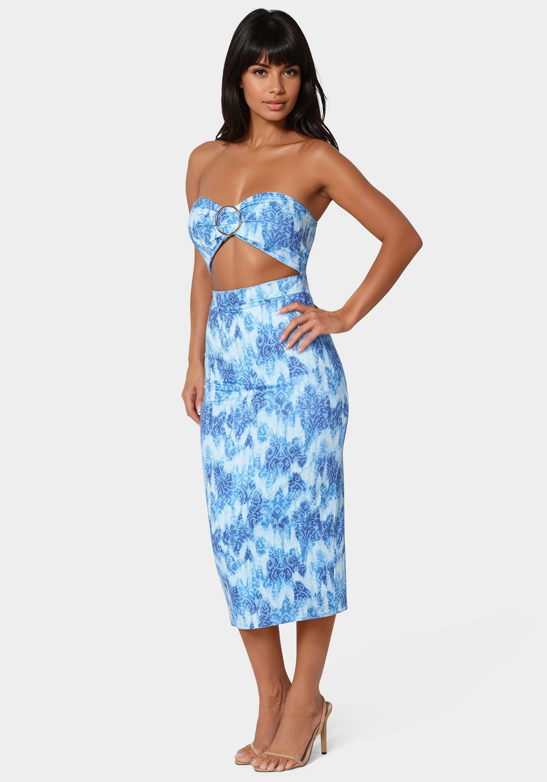 Printed Front Cutout Midi Dress Relax Comfort Light Shape