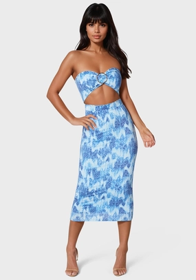 Simple Ease Printed Front Cutout Midi Dress
