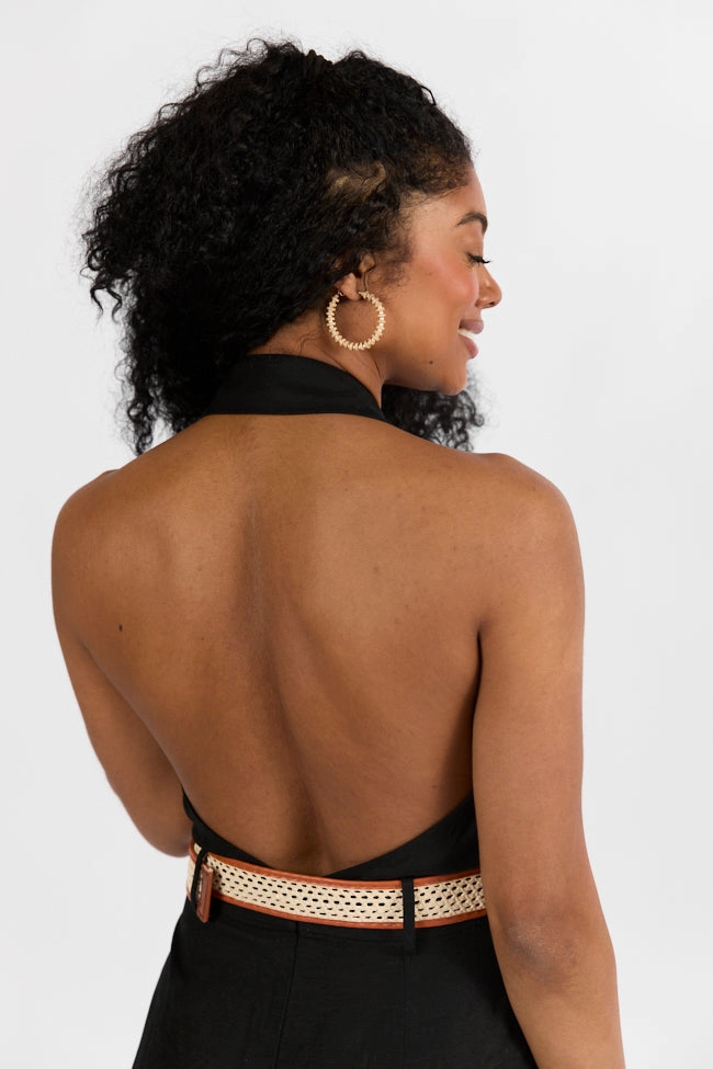 Five Star Black Collared Romper With Belt Detail FINAL SALE Structured Fit