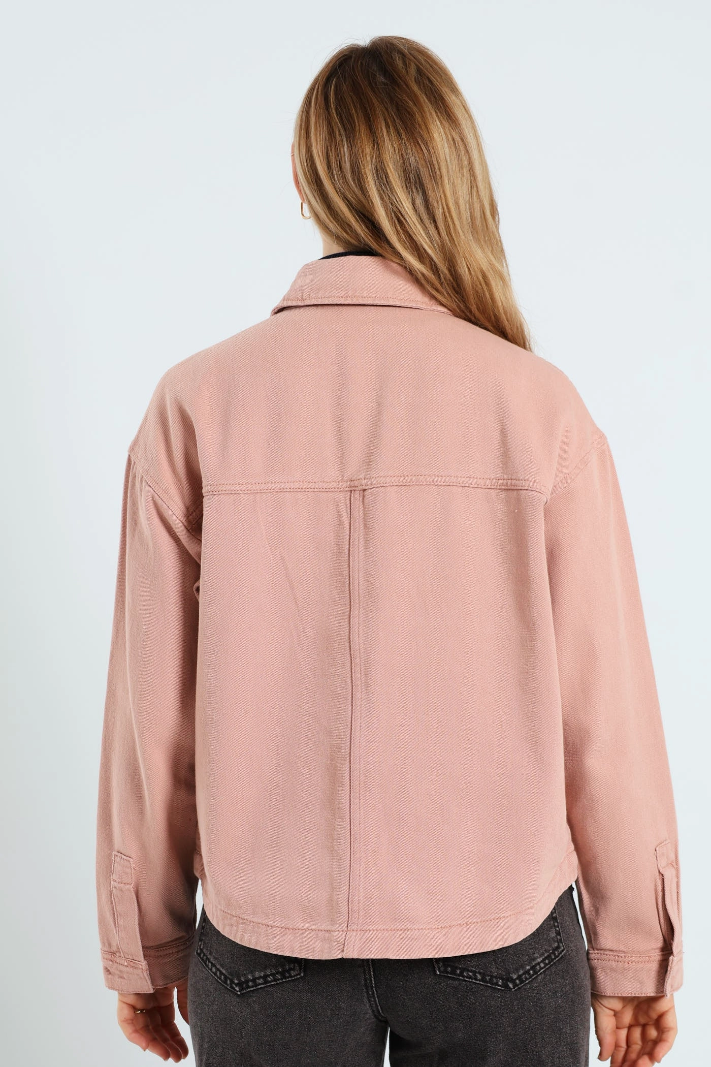 Flap Pocket Cropped Denim Shacket - Rose Flexible Daily Fit