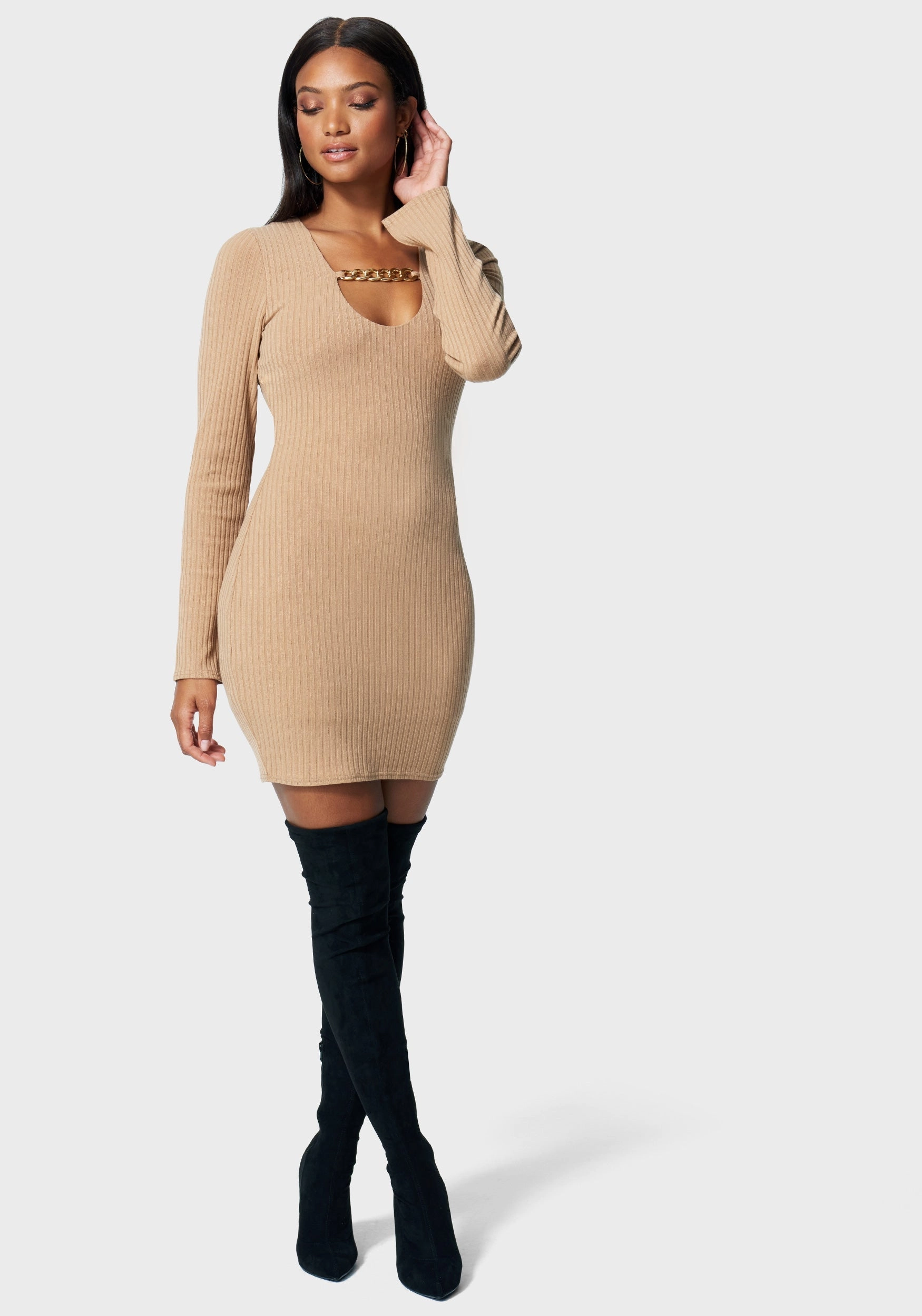 Chain Detail Rib Dress Understated Glam Flattering Look Wear