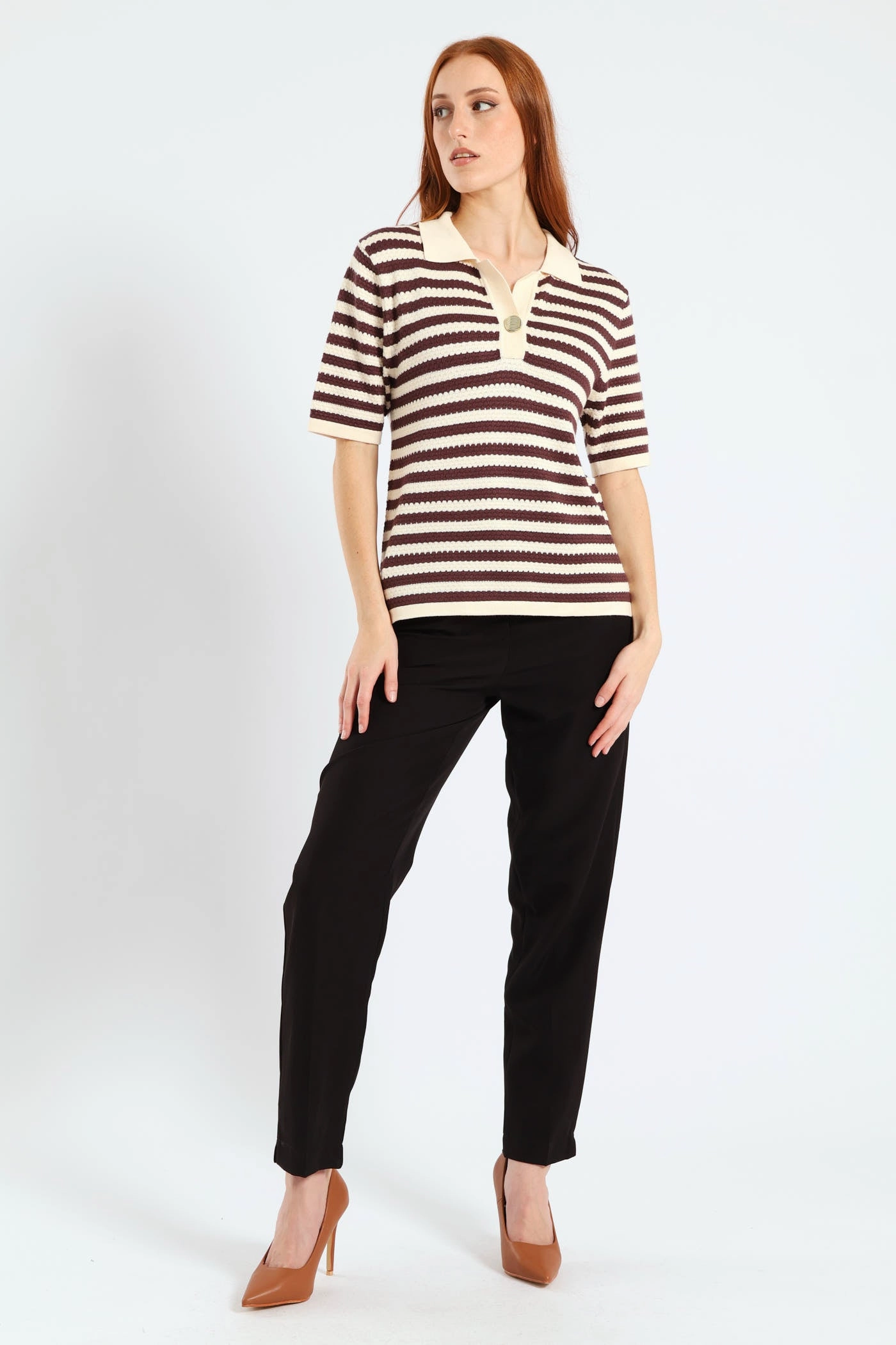 Short Sleeve Monochrome Golfer - Chocolate summer top