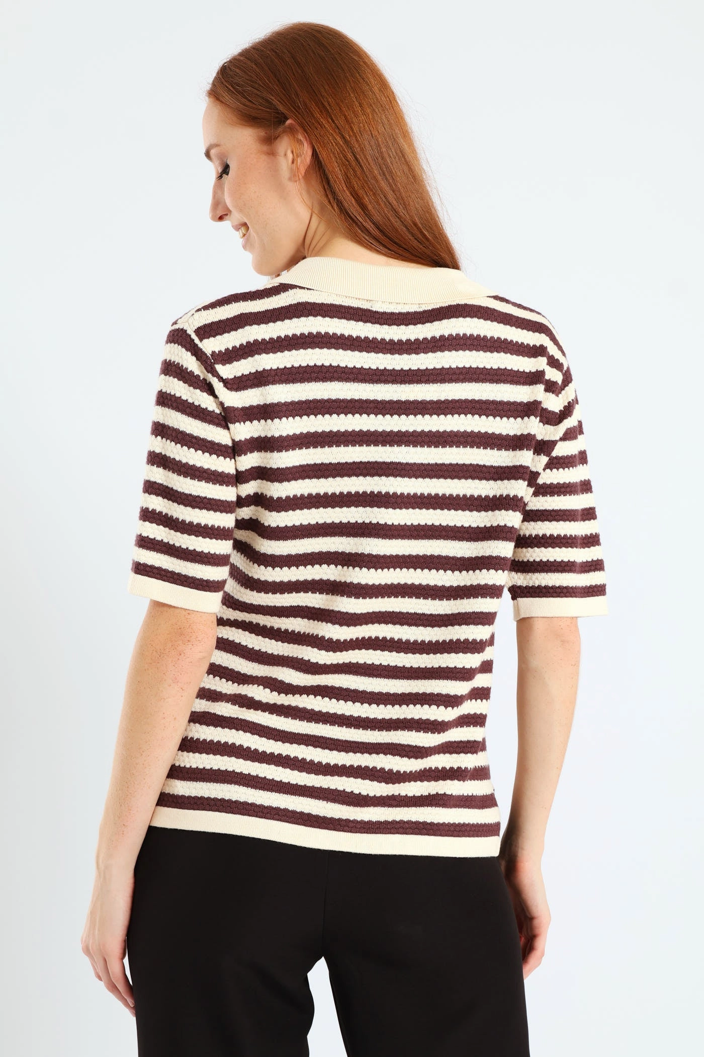 LatticeKnit Short Sleeve Monochrome Golfer - Chocolate