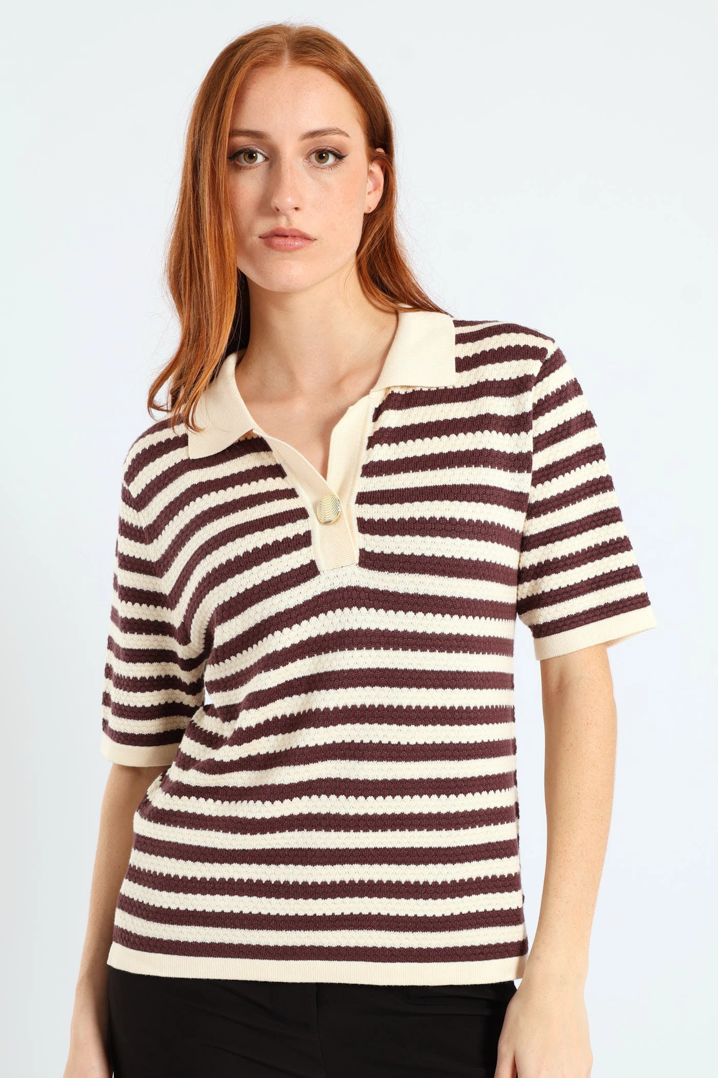 LowProfile Zipper EcoCertified Material Short Sleeve Monochrome Golfer - Chocolate