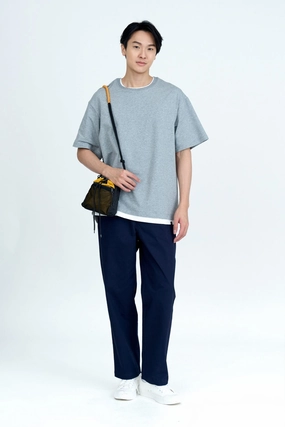 Non Restrictive Drawstring Straight Cut Pants - Navy [AT]