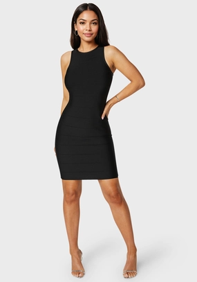 Racer Neck Bandage Short Dress Sophisticated Style Trendy Fit