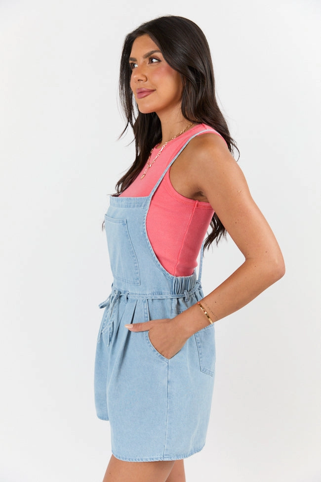 Walk Easy Better Perspective Blue Chambray Pull On Romper SALE