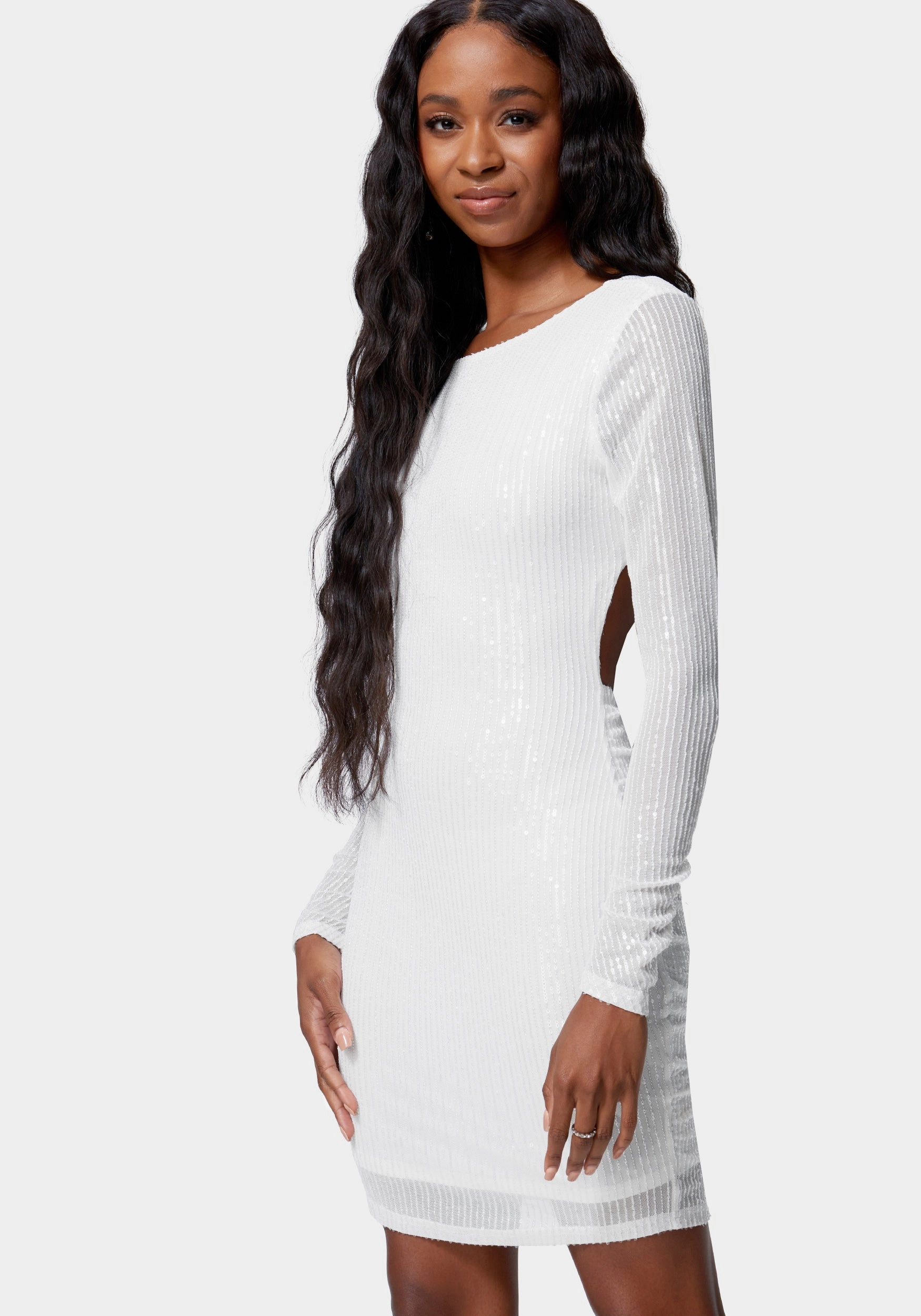 Scandi Light Silk Flow Open Back Sparkle Mini Dress