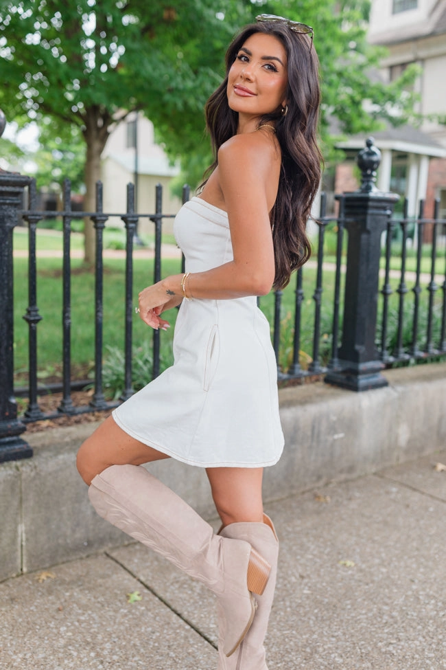 Petite-Size Win Me Over White Strapless Denim Dress FINAL SALE