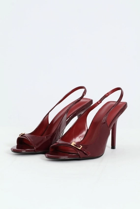 Stable base Comfortable Upper Buckle Detail Slingback Peep Toe Stiletto Heel - Burgundy