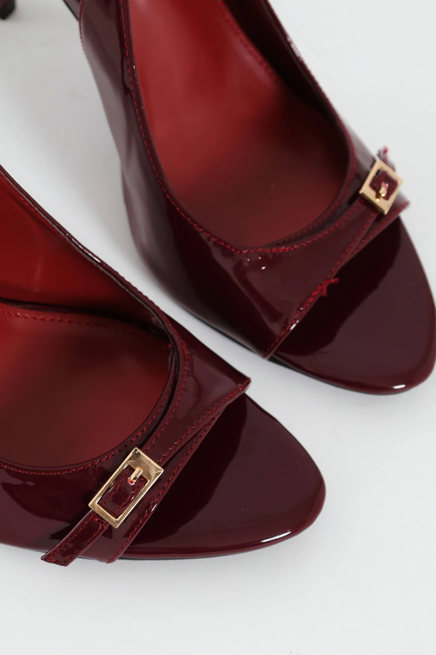 Buckle Detail Slingback Peep Toe Stiletto Heel - Burgundy Indoor Ballet-Inspired Heels