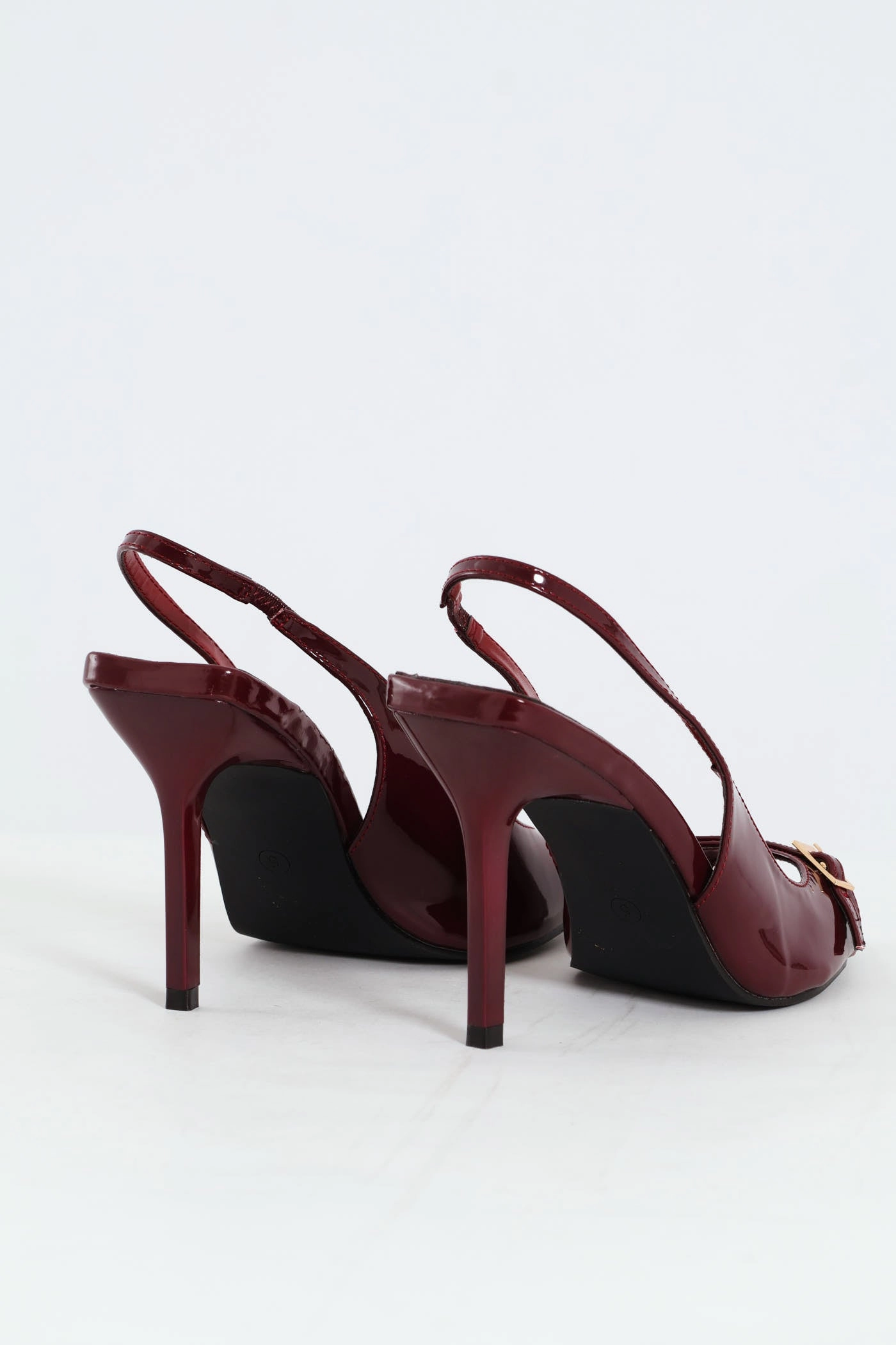 Comfortable foot wrap Buckle Detail Slingback Peep Toe Stiletto Heel - Burgundy