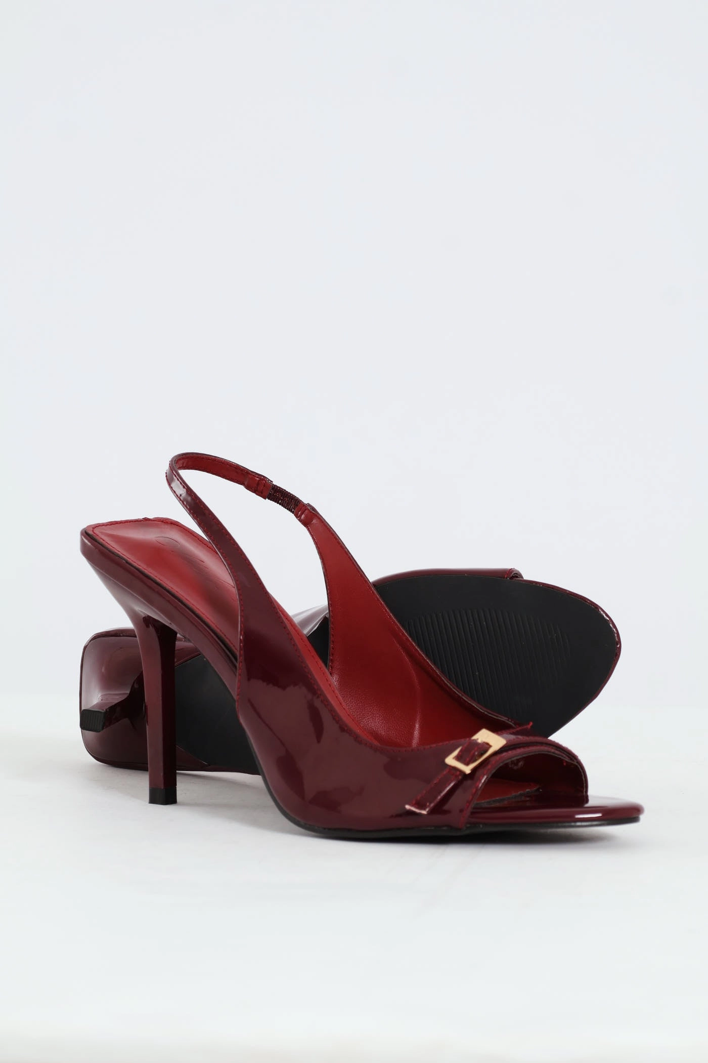 Buckle Detail Slingback Peep Toe Stiletto Heel - Burgundy Smart Pumps