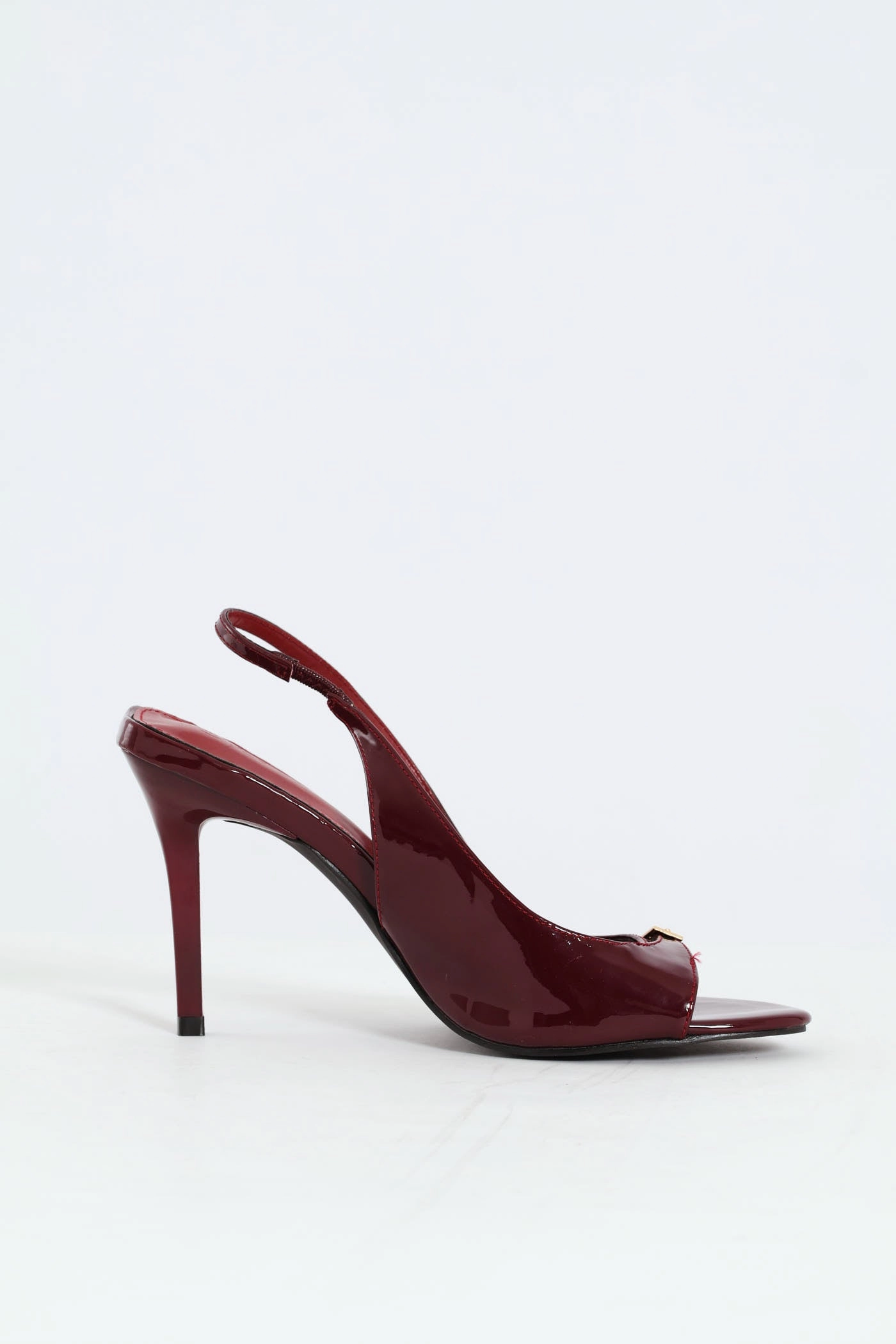 Modern Buckle Detail Slingback Peep Toe Stiletto Heel - Burgundy