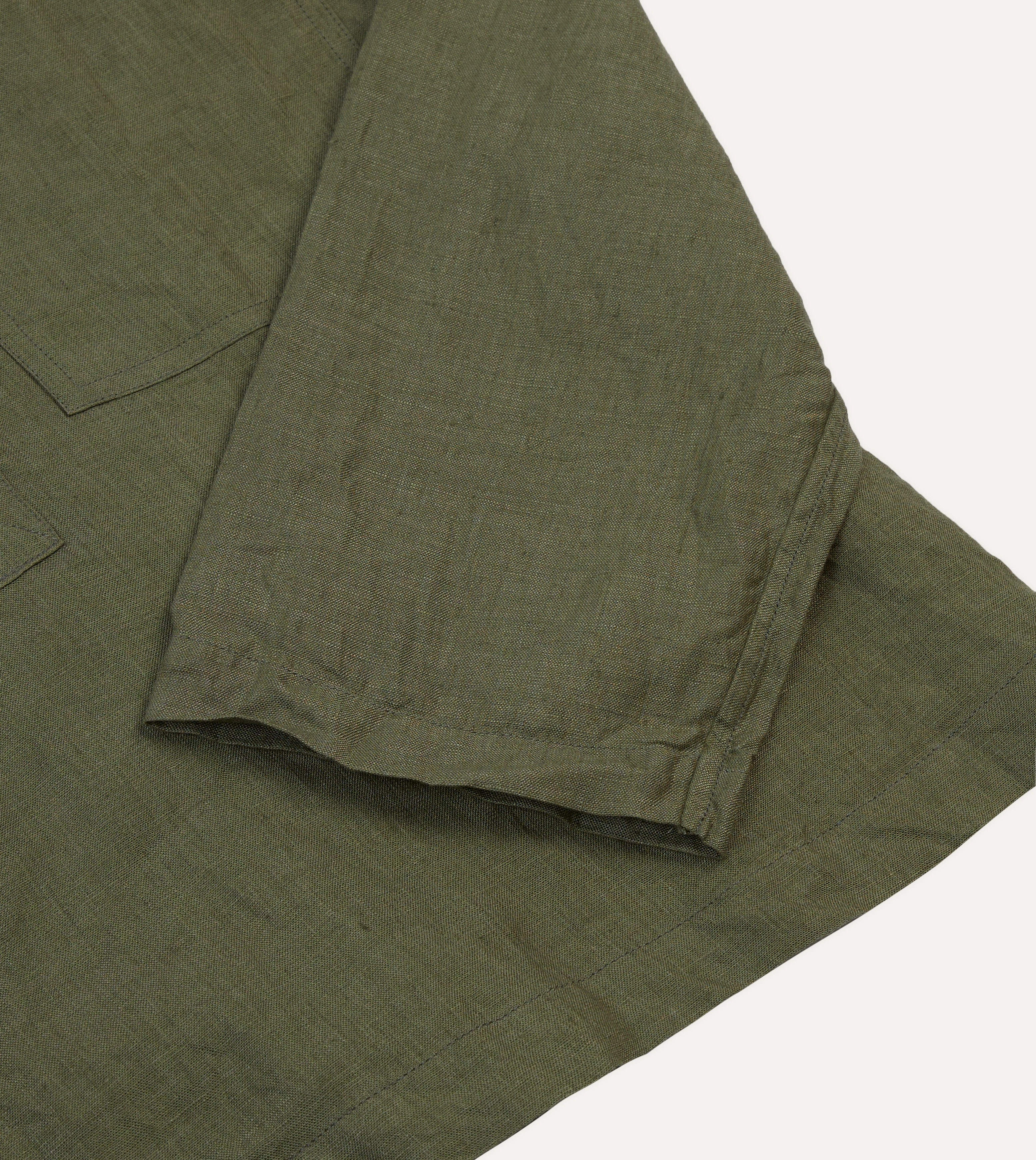 Olive Linen Mandarin Collar Popover Shirt Comfortable fit Lounge Wear