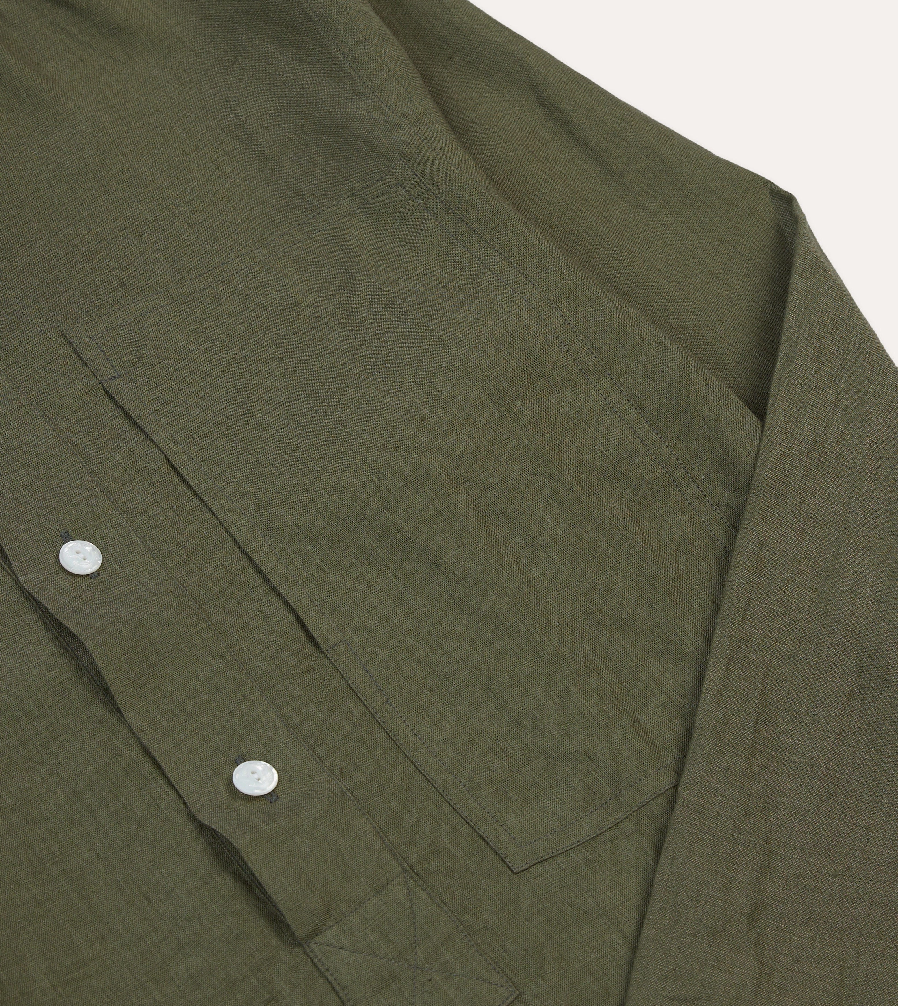 Athleisure Trend Olive Linen Mandarin Collar Popover Shirt