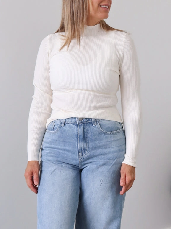 Amy Knit Top - Cream applique Plant