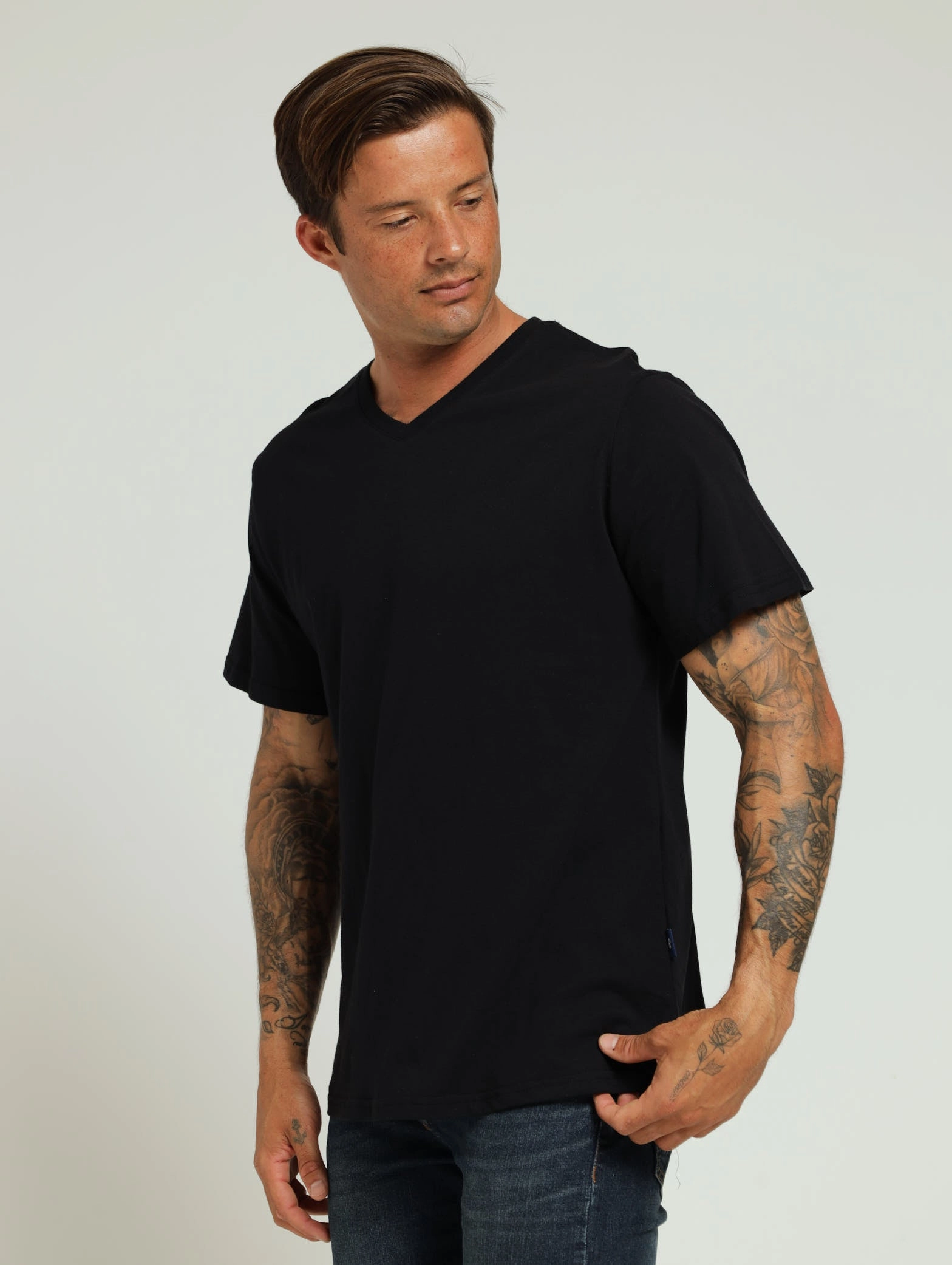 Basic V-Neck Tee - Black Tagless Neckline Breathable mesh panel