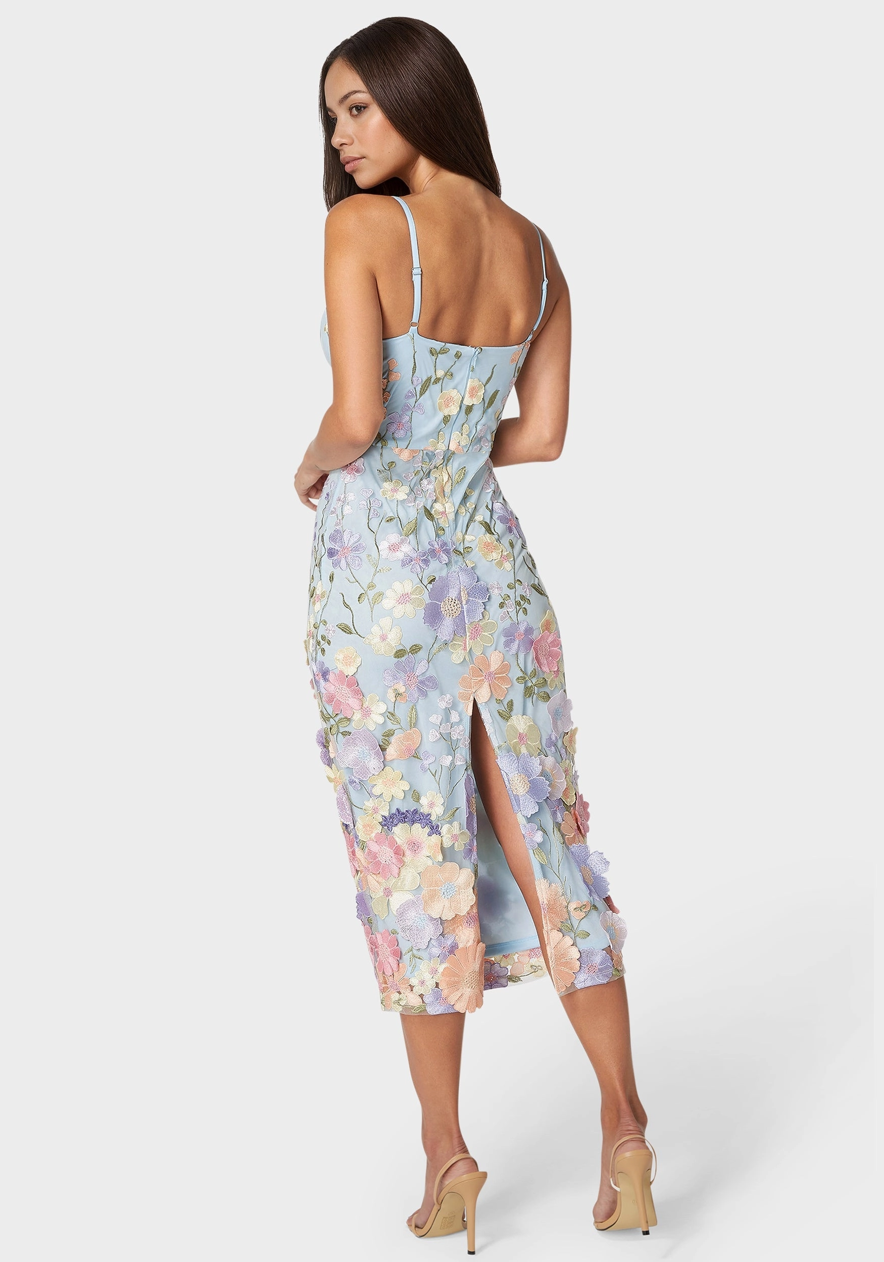 Floral Embroidered Midi Dress Work Vibe Light Weight