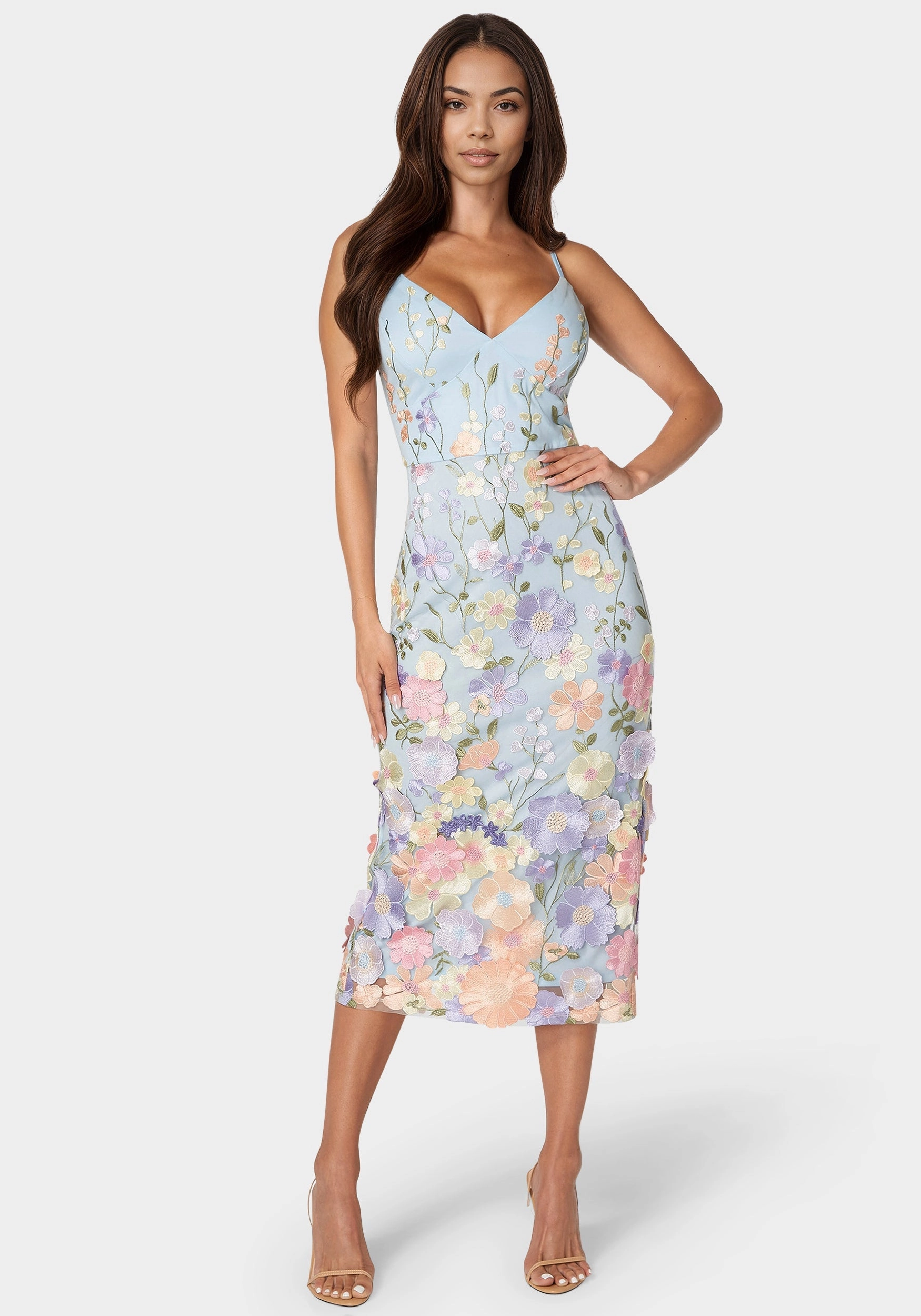 Calm Beauty Inner lining Floral Embroidered Midi Dress