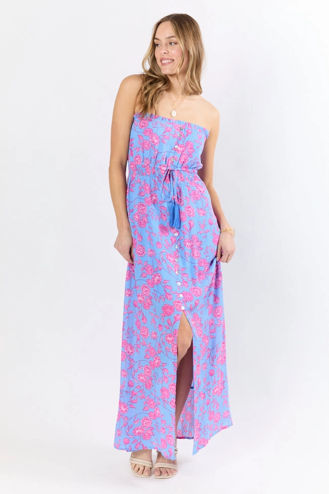 Floral Oasis Blue and Pink Strapless Printed Maxi Dress FINAL SALE Layer Base OdorControlTreatment