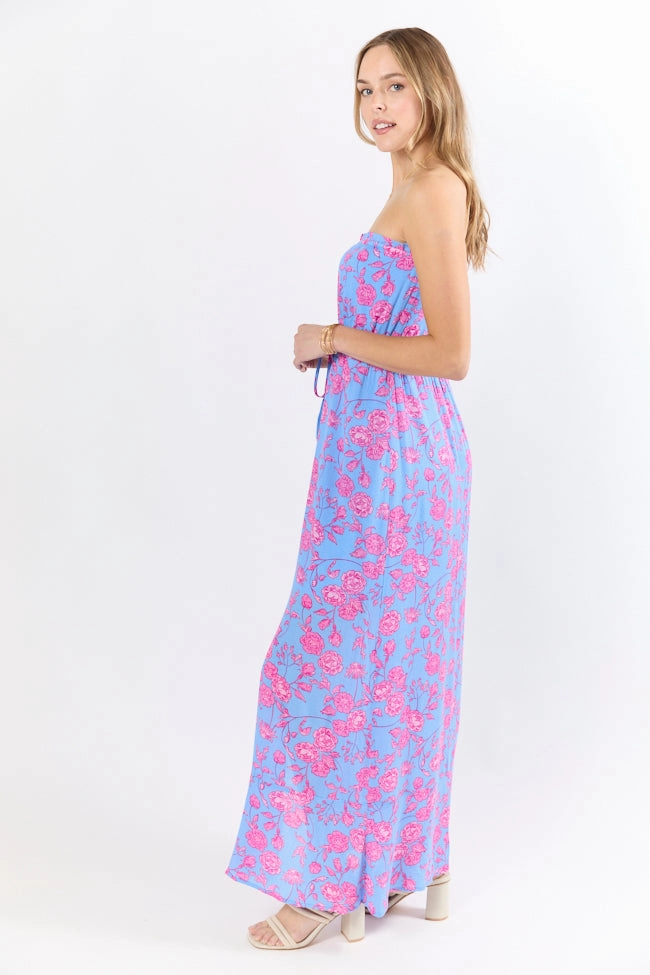 Floral Oasis Blue and Pink Strapless Printed Maxi Dress FINAL SALE Timeless Look Classic Move