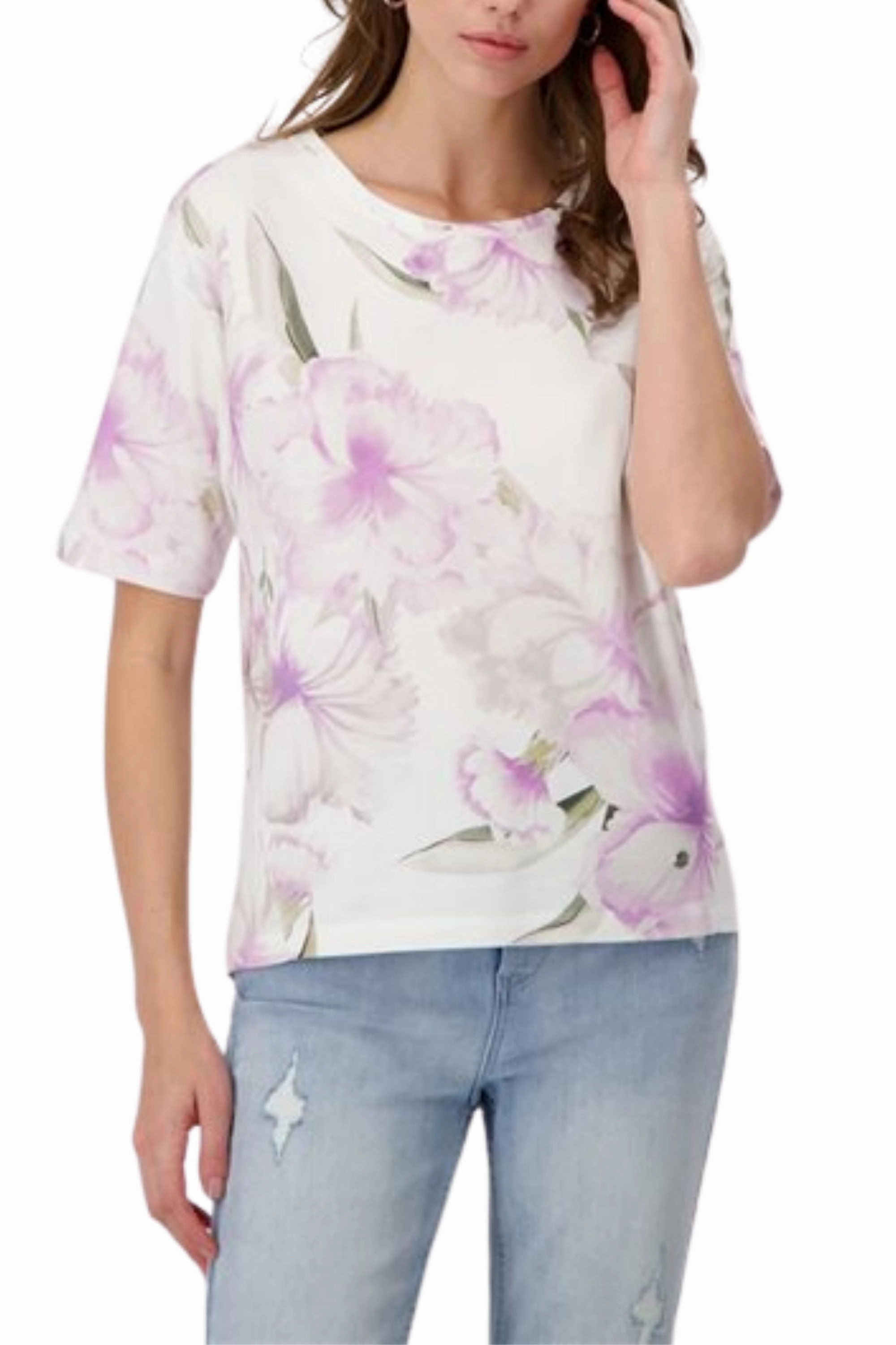 Layered Collar Structure FLORAL TEE - 408225MNR