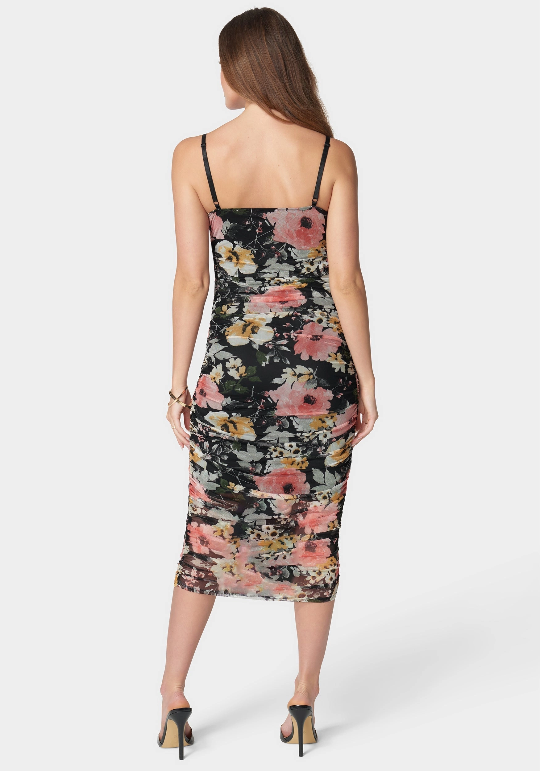 Bare Arm Blush Glow Floral Tube Mesh Dress