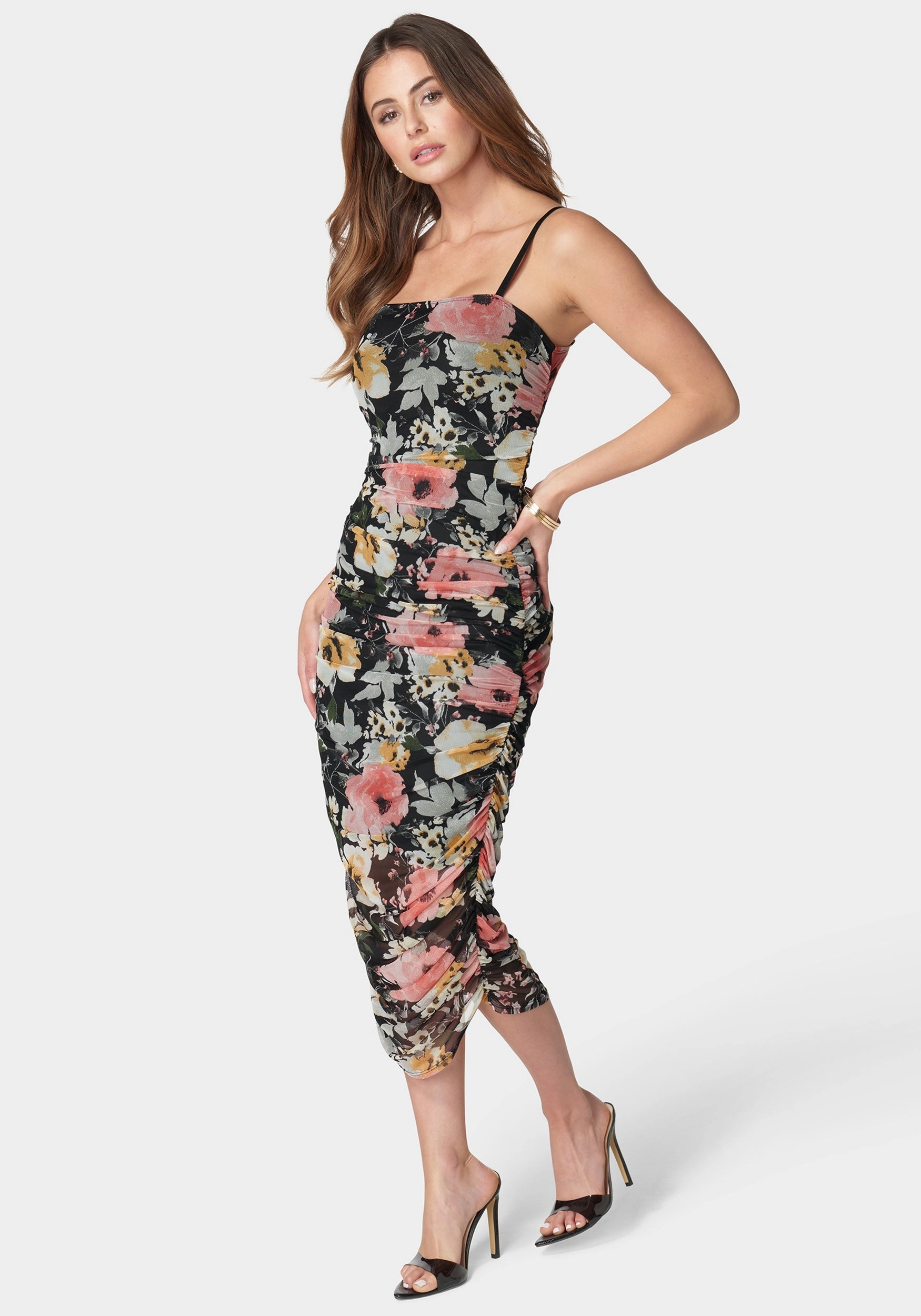 Crisp Texture Floral Tube Mesh Dress