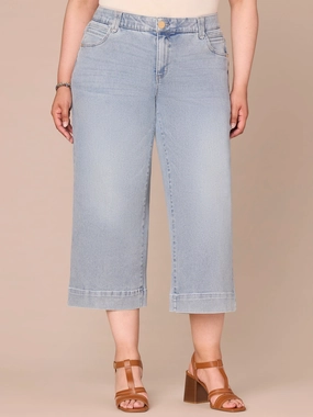 "Ab"solution High Rise Cropped Hem Plus Size Wide Leg Jeans Natural Look