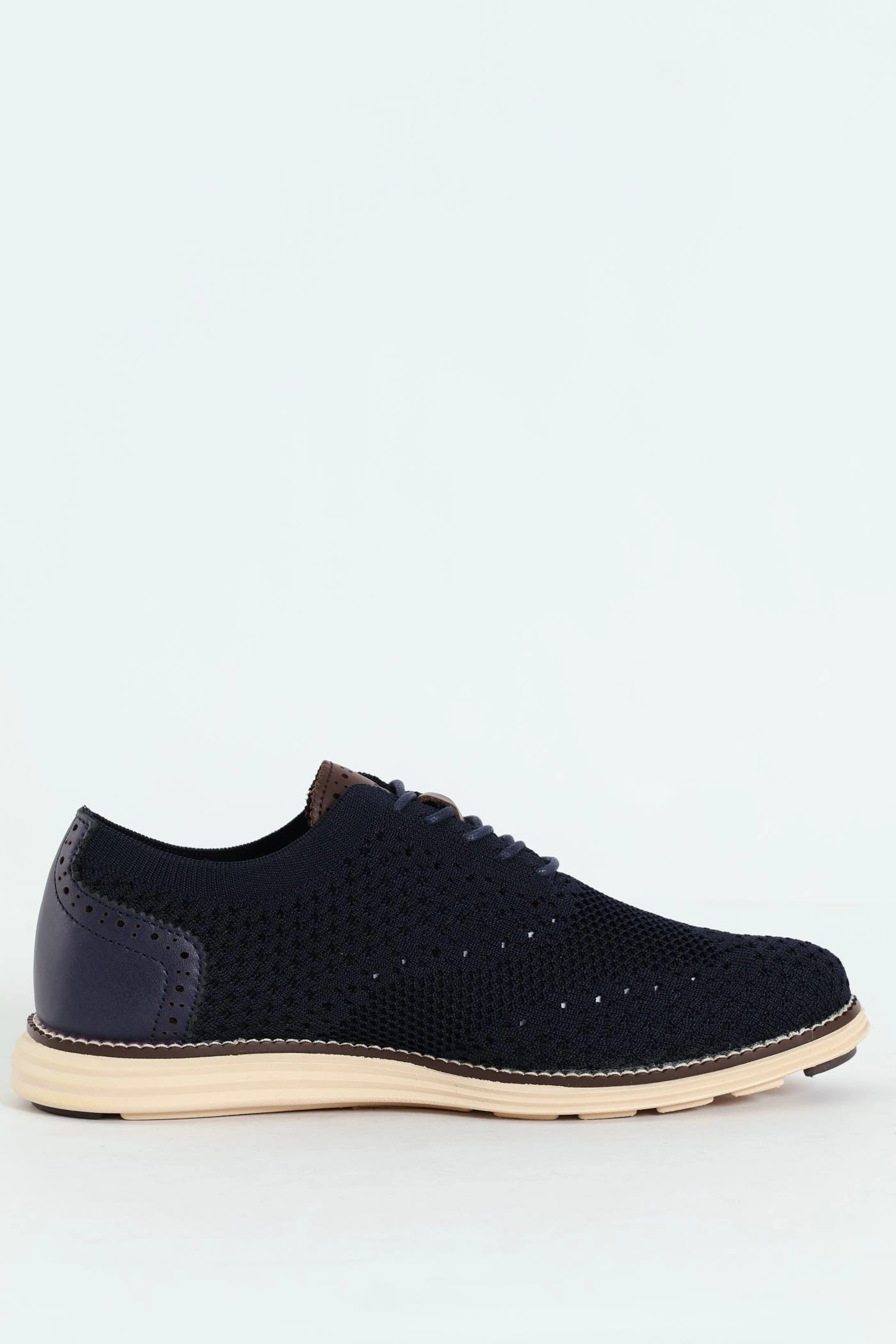 Workstation Wear Round Toe Design Flye Knit Smart Casual Lace Up Shoe - Navy