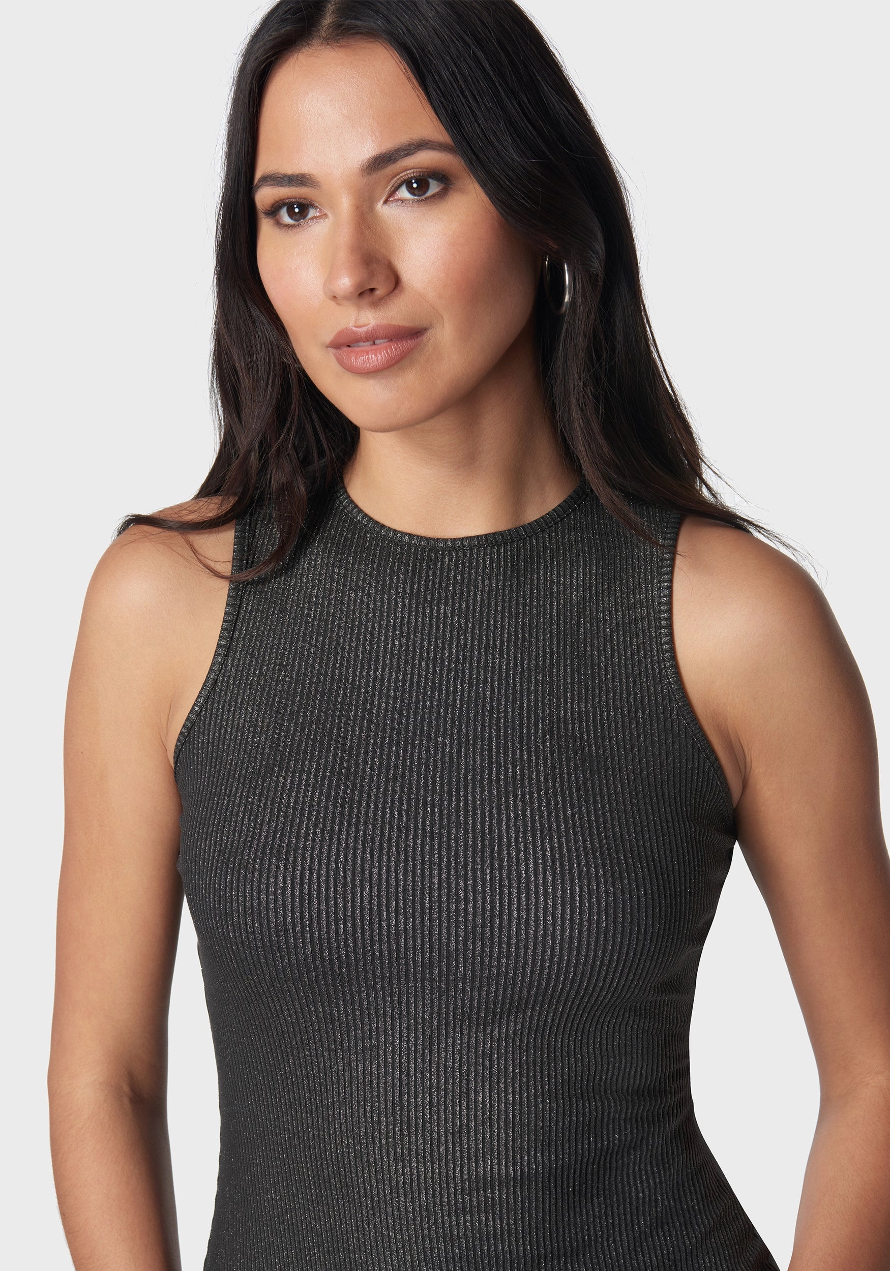 Satin-Edge Foil Rib Sleeveless Maxi Dress