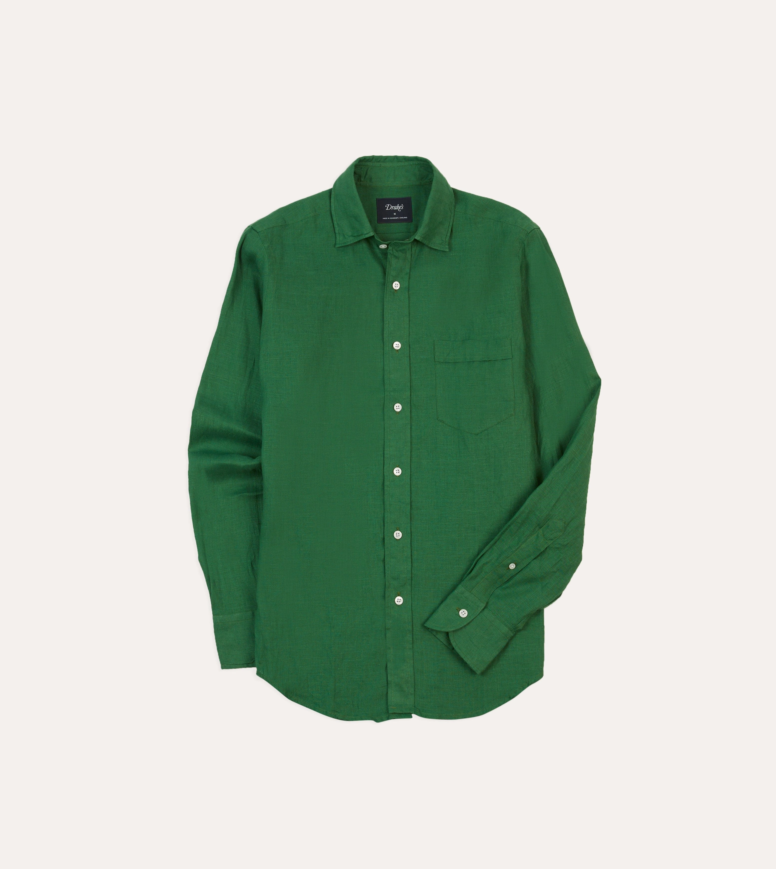 Layered Hemline Forest Green Linen Spread Collar Shirt