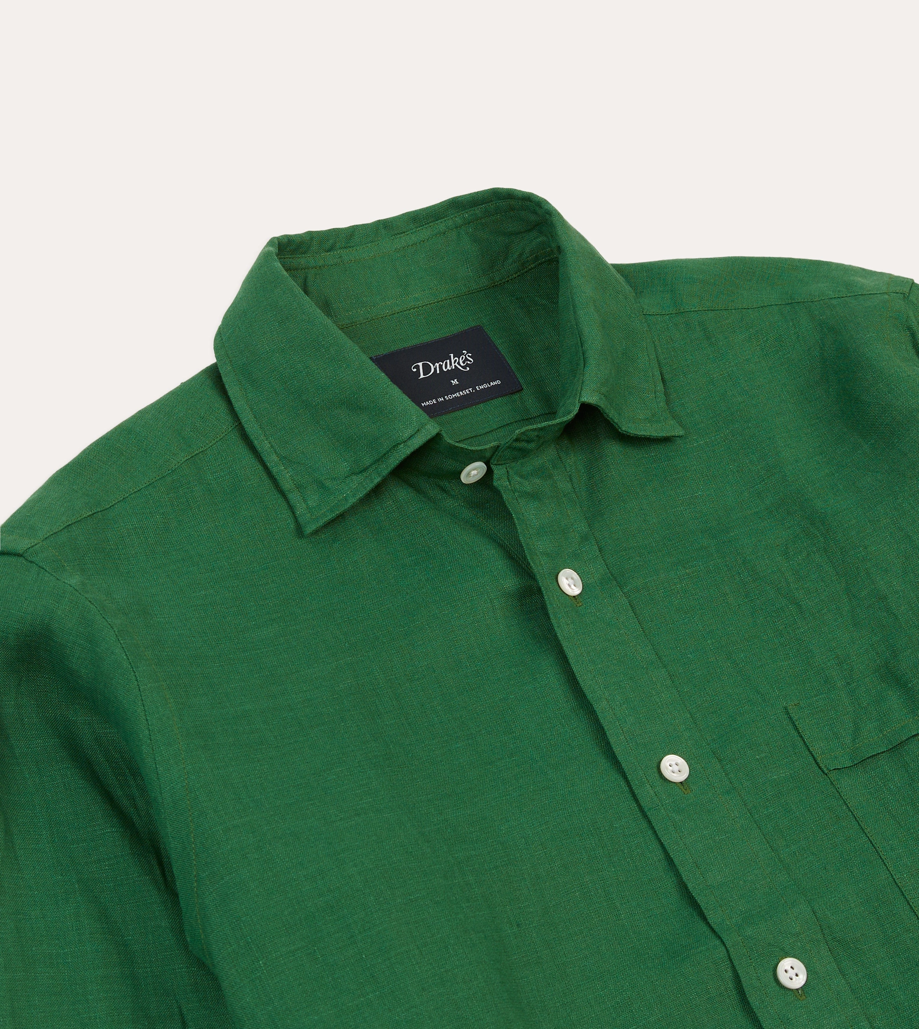 Forest Green Linen Spread Collar Shirt All Day Comfort Tech