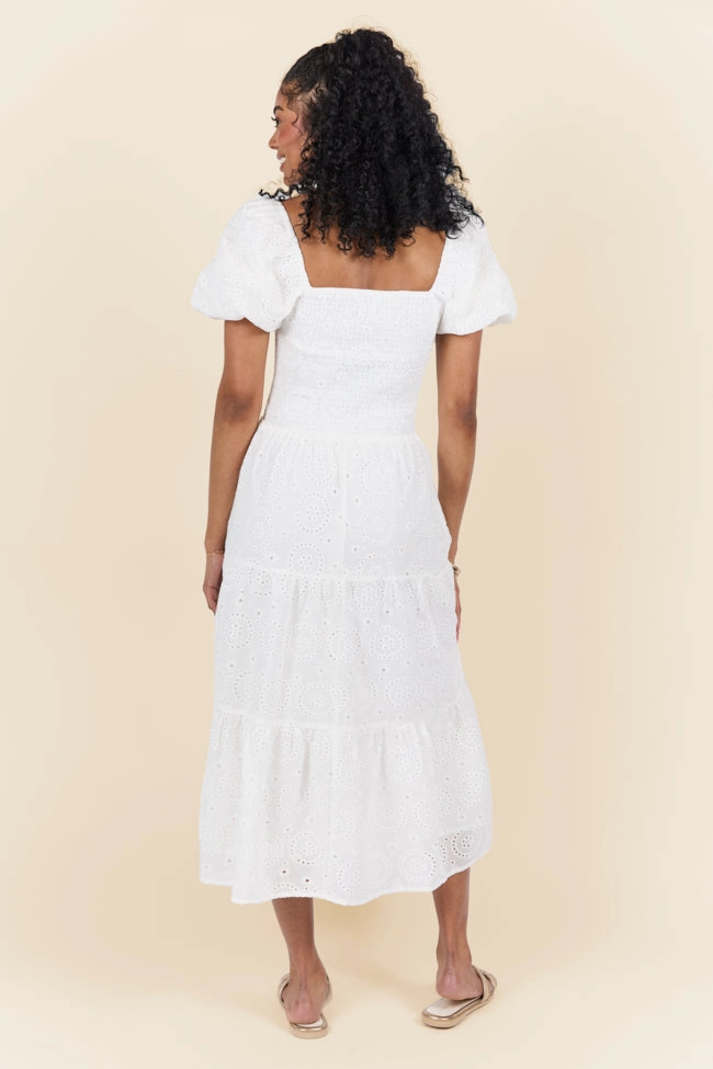 Forget Me Not White Eyelet Short Sleeve Midi Dress FINAL SALE Polished Edge Timeless Style Wear