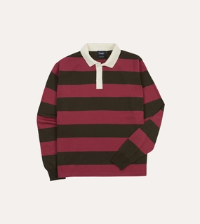 Pink and Olive Block Stripe Knitted Rugby Shirt Timeless elegance Multi Pocket Utility