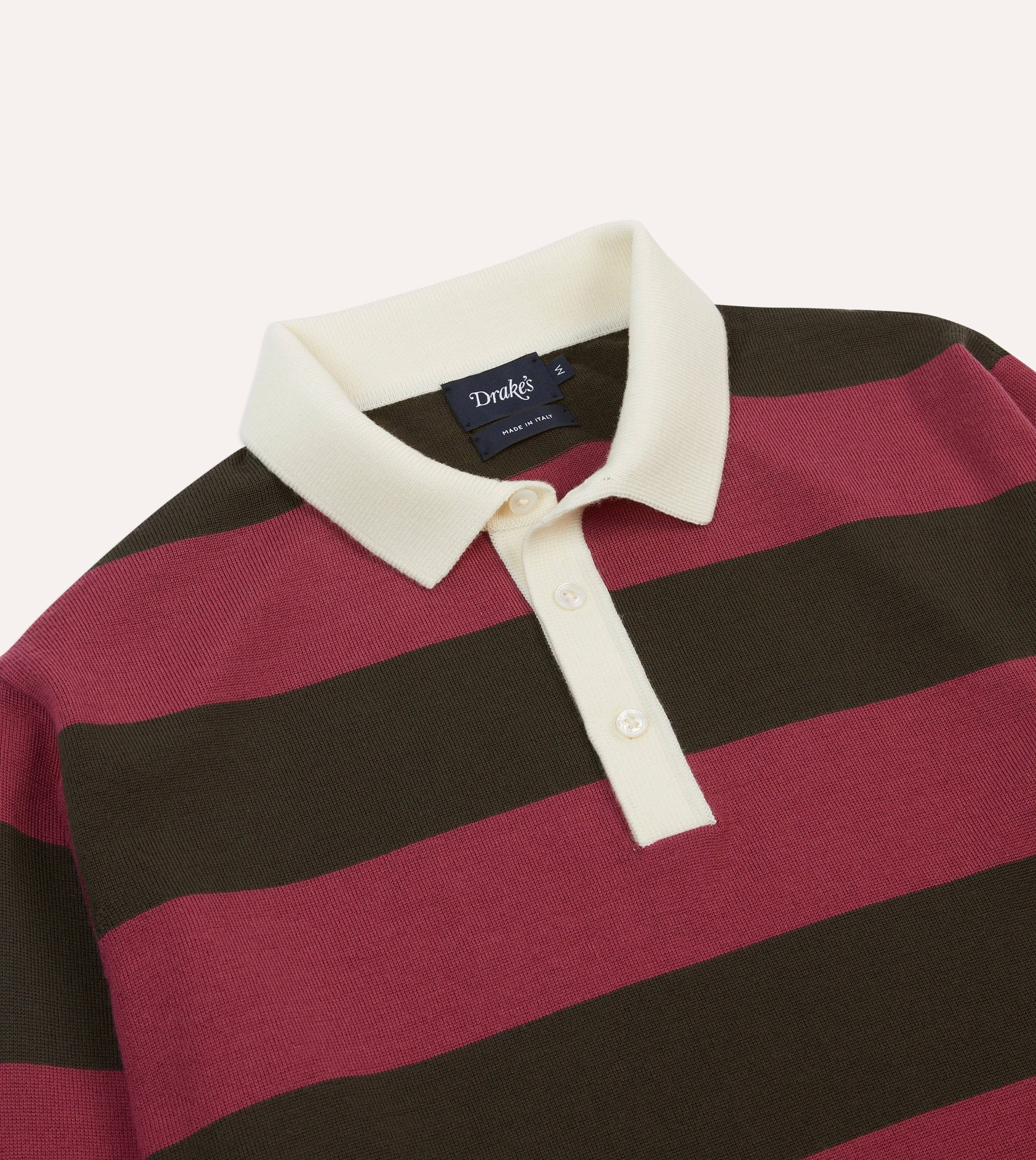 Anti-static Pink and Olive Block Stripe Knitted Rugby Shirt
