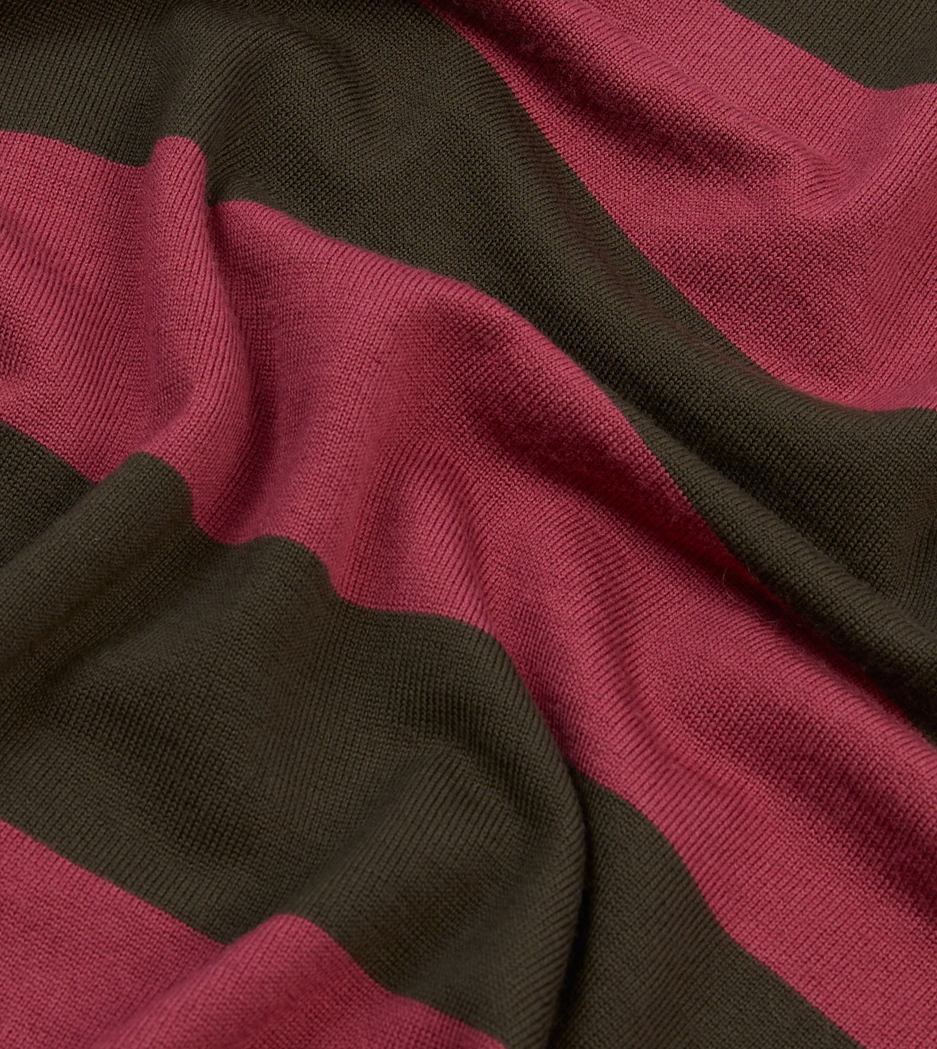 Easy Care Material Fall Foliage Pink and Olive Block Stripe Knitted Rugby Shirt