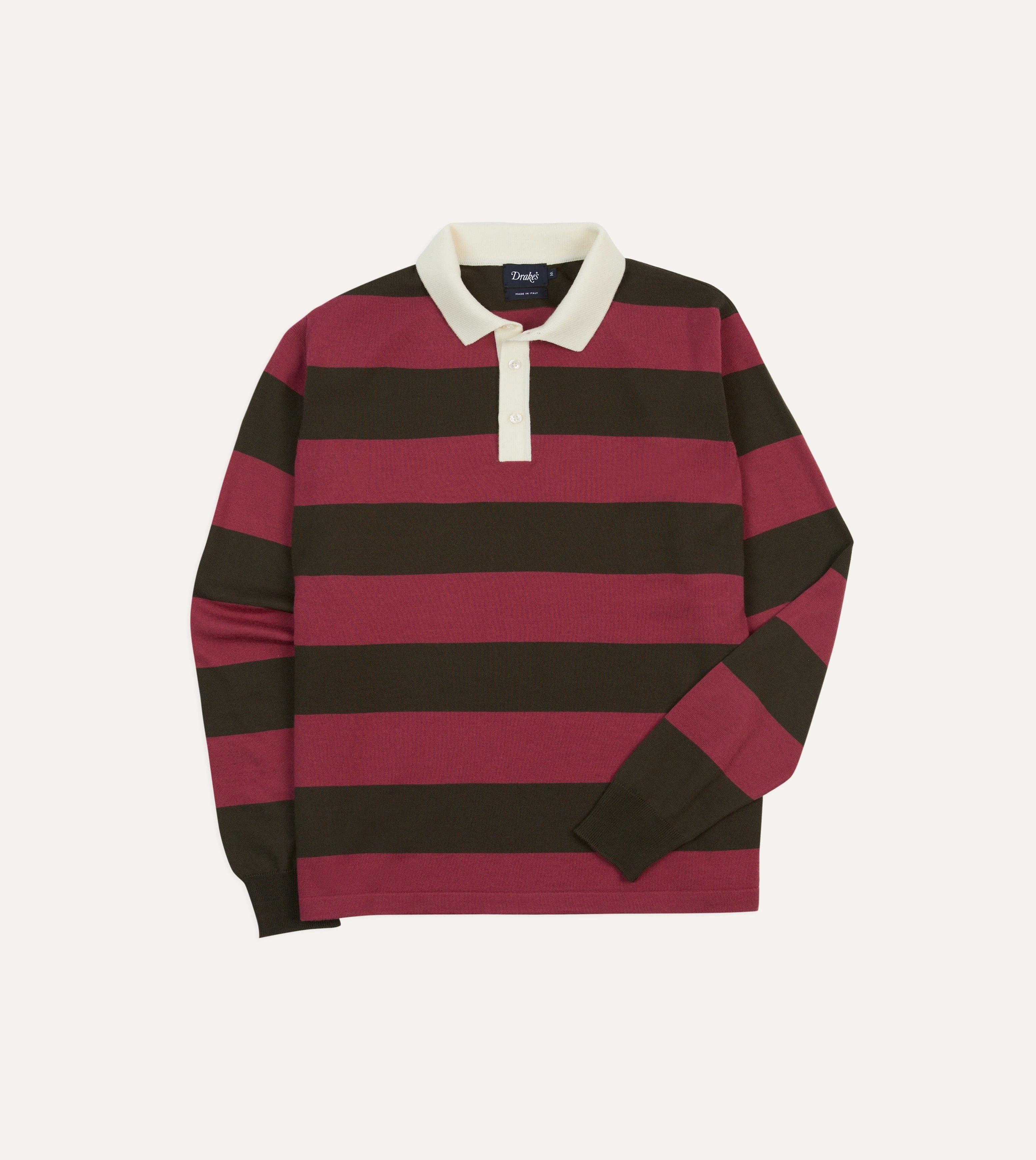 Pink and Olive Block Stripe Knitted Rugby Shirt Timeless elegance Multi Pocket Utility