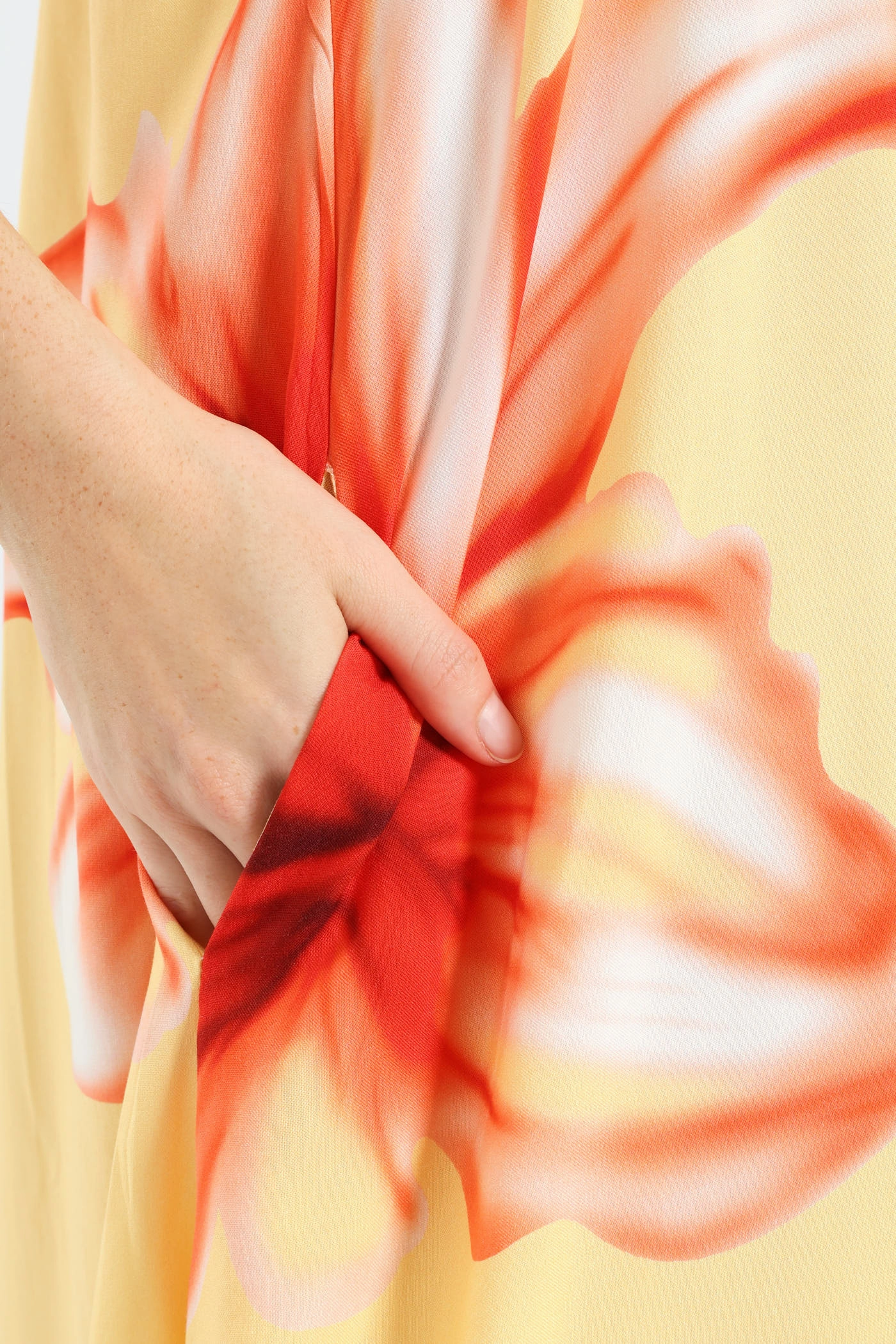 Strappy A-Line Hyper Floral Slip Midi Dress - Light Yellow Satin Touch Daily Favorite