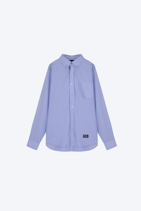 City Fashion Easy Layer Striped Button-Down Long Sleeve Shirt - Checkered Blue