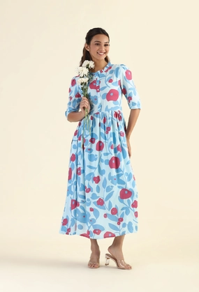 Fragmented Flowers Blue Printed feeding and maternity wear Layer Ready Charming Comfort